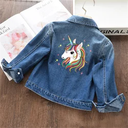 Children Denim Jackets Spring New Boys Girls Denim Outerwear Unicorn Print Coats Kids Clothing Toddler Long Sleeve Denim Jackets