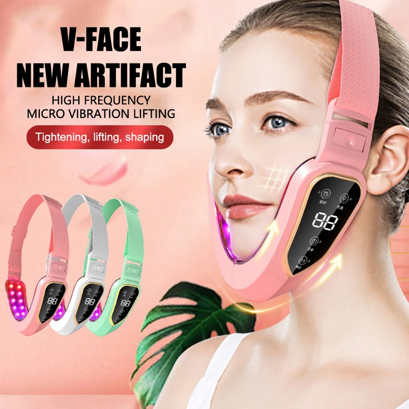 ไฟฟ้า V-face Face Lift อุปกรณ์ LED Photon Therapy Microcurrent กระชับผิว Double Chin Remover EMS Face Slimming Massager