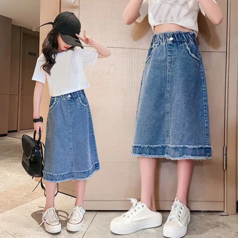 School Girls Denim Skirt Spring Summer New 2023 Casual Skirt for Children Fashion Teenage Kids Skirt 9 13 14 Years