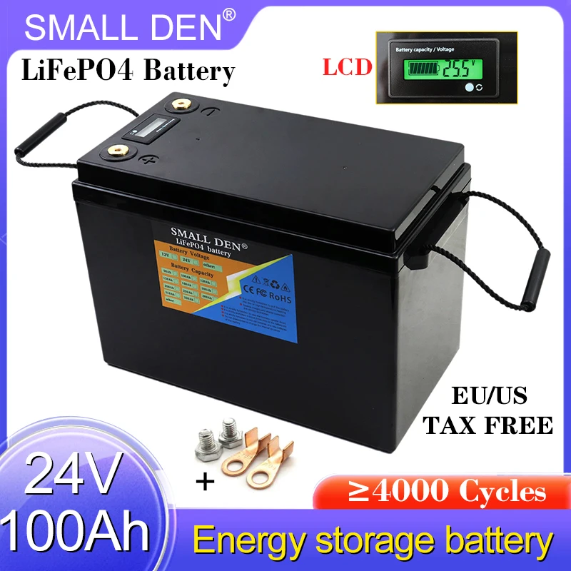 NEW 24V 100Ah LiFePO4 battery pack built-in150A BMS For 8S 25.6v 29.2v E-boat EV RV Golf cart Inverter Solar storage 4000W Motor