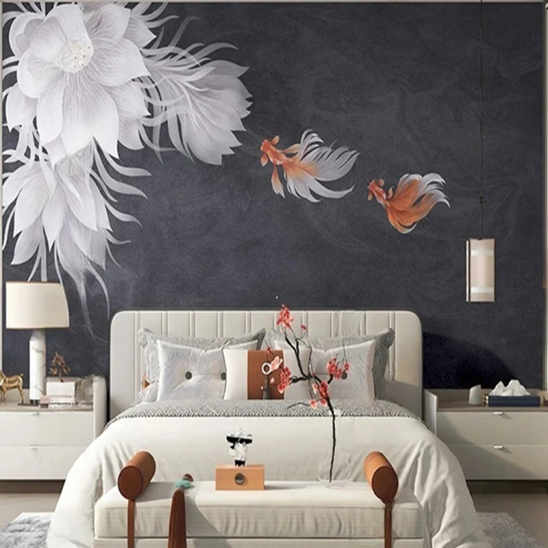 Custom Mural Wall Painting 3D Hand Painted Plant Flowers Fish Photo Wallpaper Bedroom Study Living Room TV Background 3D
