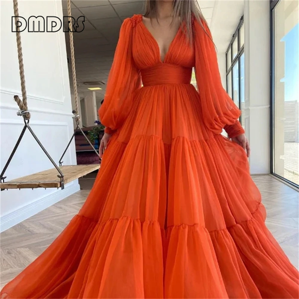 Long Sleeve Red Women Prom Dress Sexy Deep V Neck A Line Prom Dresses Plus Size Evening Gown Party Dresses robe de soriee