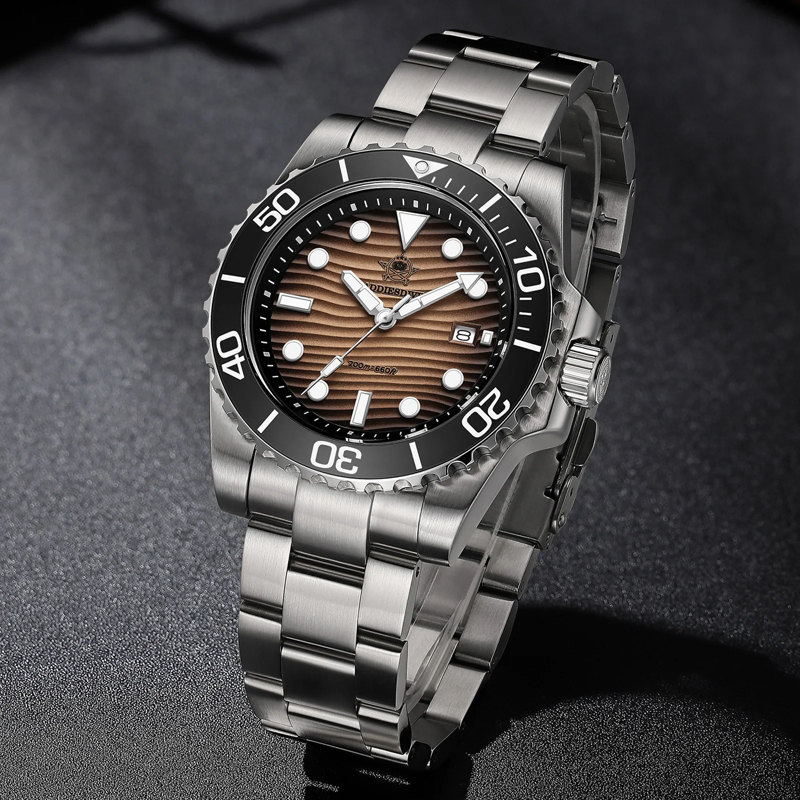 ADDIESDIVE New Men Watches 41mm Diver Quartz Watch Sand Dial Waterproof 200m Super Luminous Calendar Stainless Steel Wristwatch