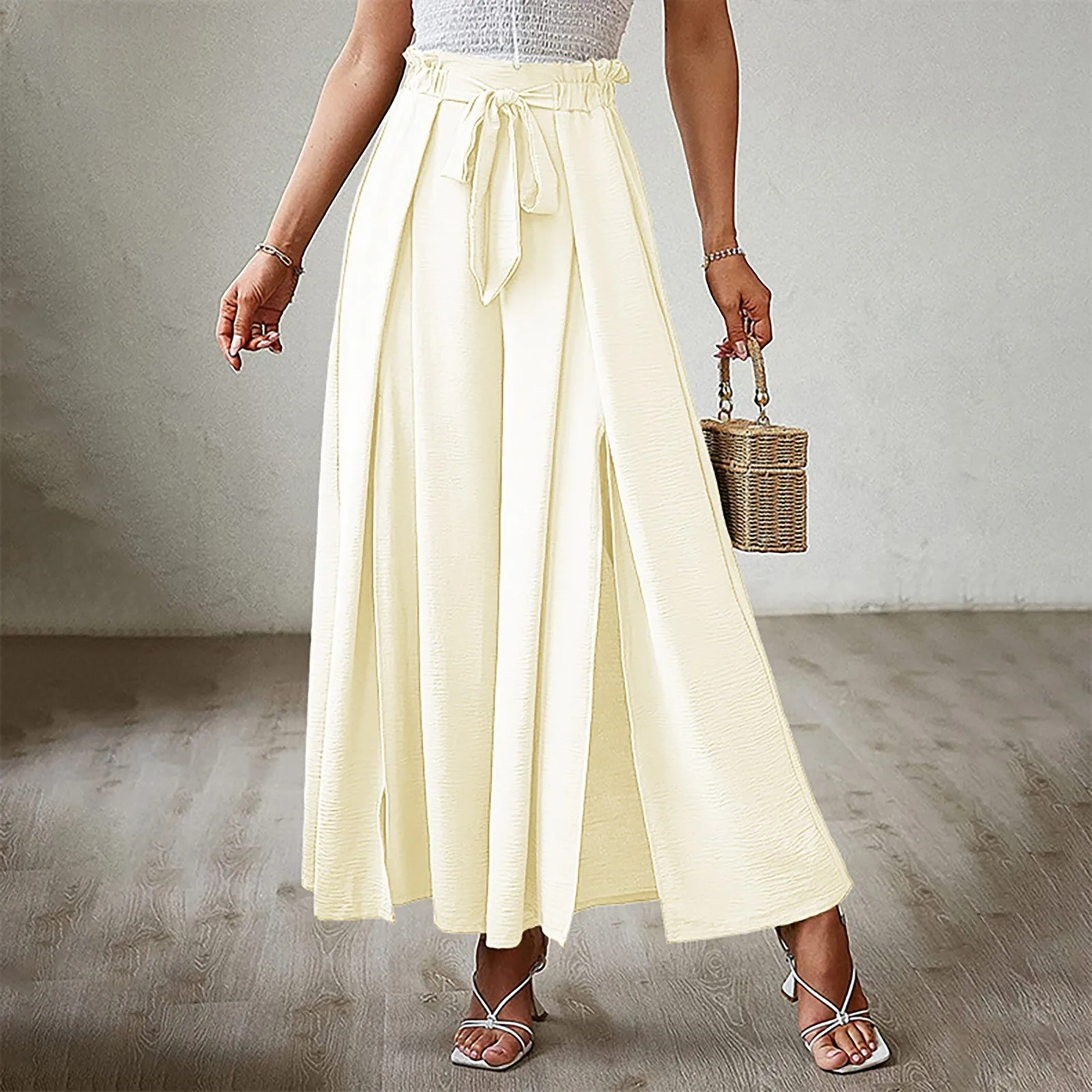 

Summer Wide Leg Pants For Women Casual Elastic High Waist 2024 New Fashion Loose Long Pants Pleated Pant Trousers Femme