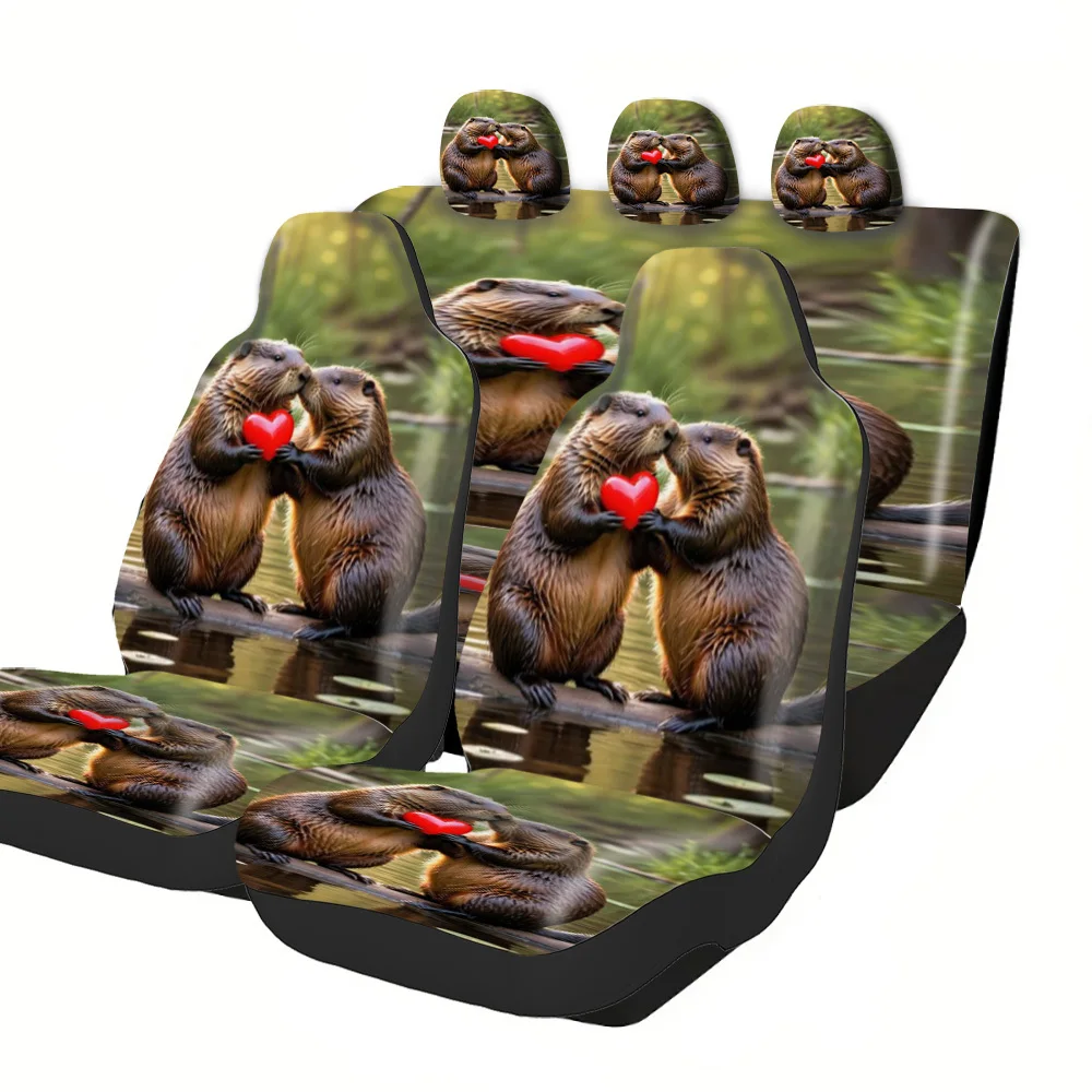 Trendy Printed Car Seat Covers With Beaver Heart Pond Designs - Universal Fit For Cars, SUVs, Sedans - Easy Install, Durable Pol
