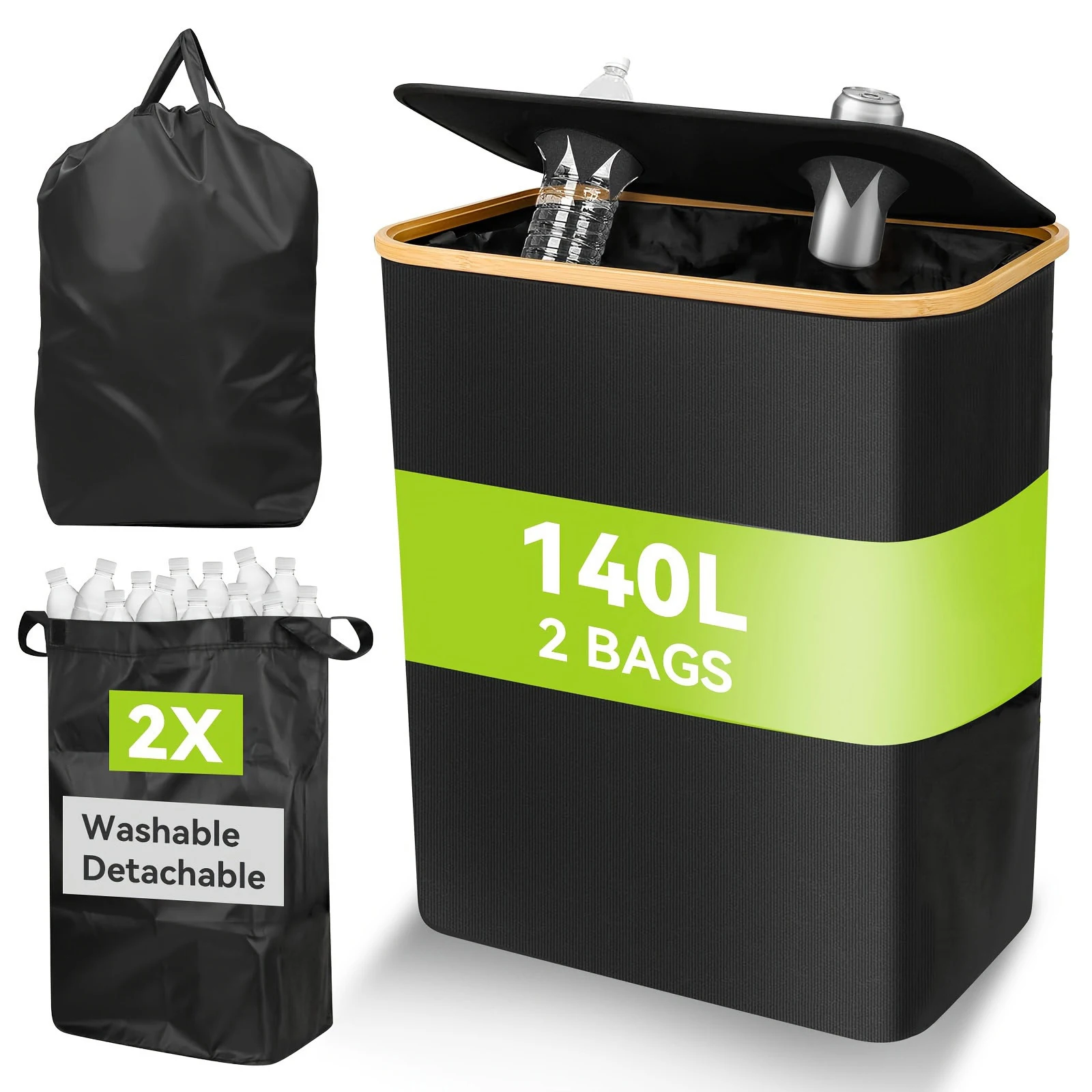 

Складная оксфордская корзина для белья, 140 л, 2 секции, съемная корзина для хранения сумки, большая двойная корзина для белья для спальни, ванной комнаты, общежития