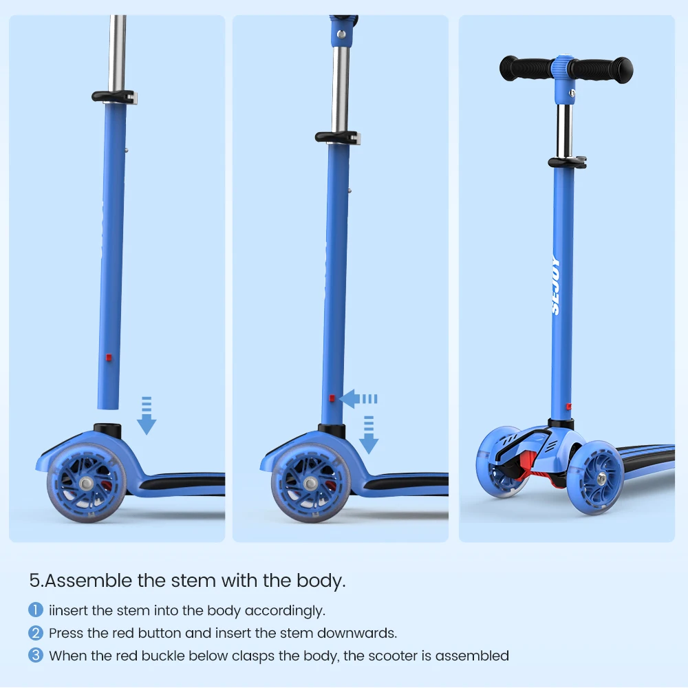 Sejoy Baby Scooter 2-8 ans avec roues LED, hauteur réglable, design pliable et double modes – Cadre de qualité militaire