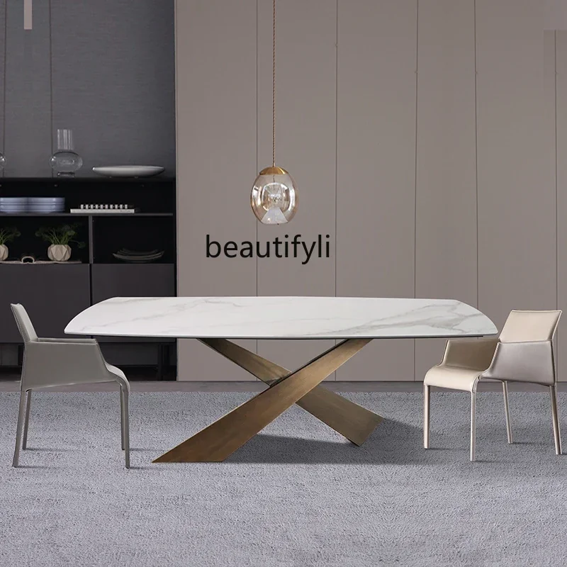 

A26 Light luxury rock slab dining table Small apartment restaurant Rectangle dining table Marble table a16