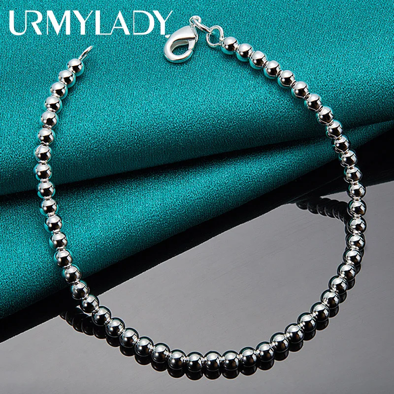 

URMYLADY Fine 925 Sterling Silver 6MM Beaded Bracelet For Men Women Wedding Engagement Party Fashion Charm Jewelry Gifts