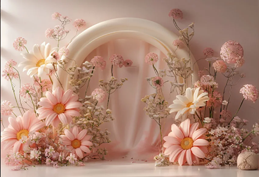 Mehofond Photography Background Pink Daisy Floral Arch Kids Adult Birthday Wedding Maternity Portrait Decor Backdrop Photo Studi