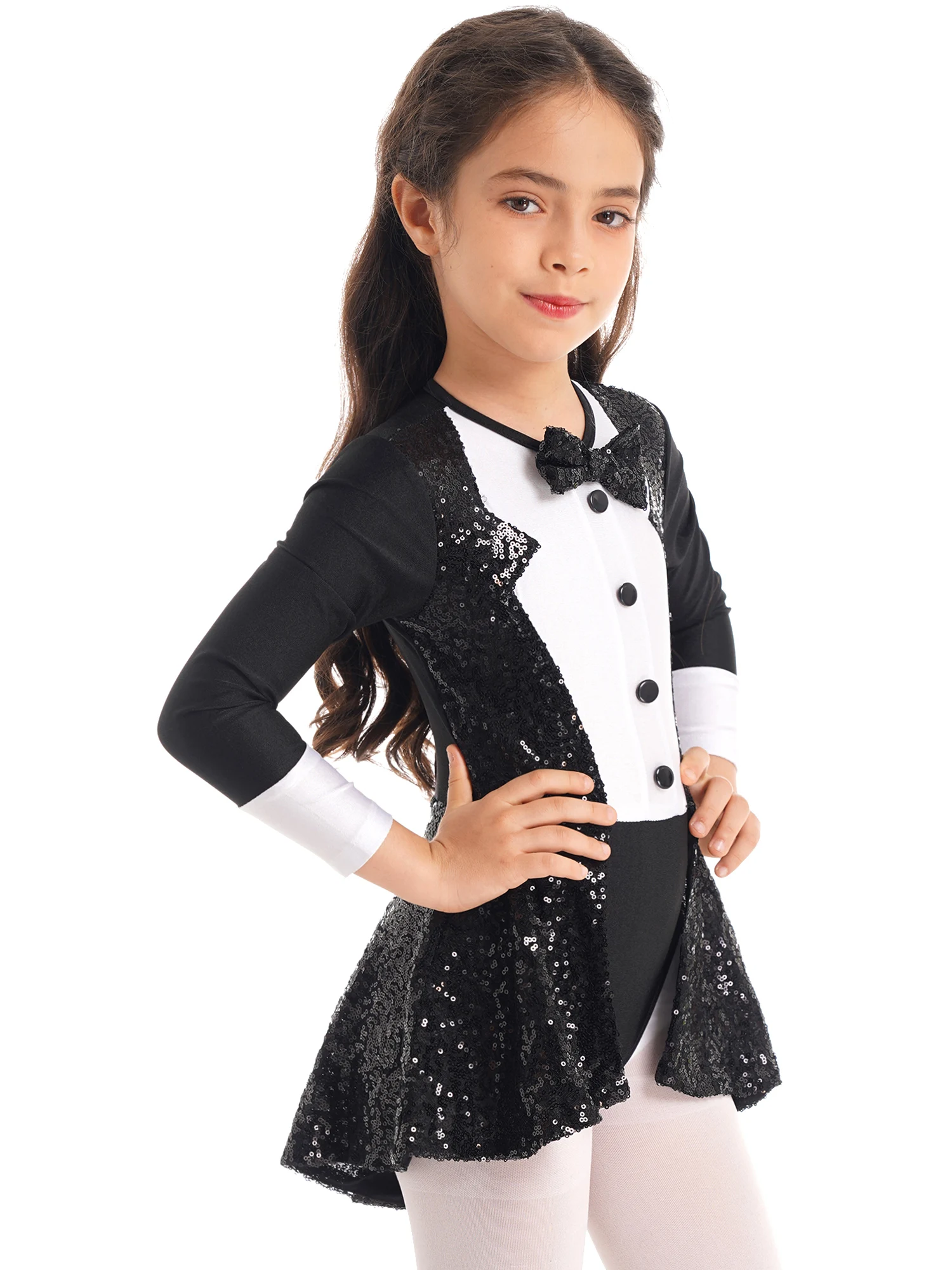 Kids Girls Sequins Ballet Dance Dress Shiny Modern Latin Jazz Dance Stage Performance Leotard Costume Dancewear