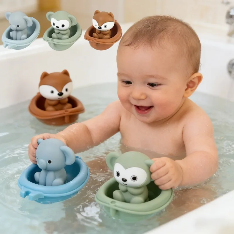ของเล่นสัตว์ลอยน้ำสำหรับเด็ก ของเล่นในห้องน้ำแบบซ้อนได้ เกมอาบน้ำเด็กพร้อมฟังก์ชั่นการเล่นหลากหลาย ตุ๊กตาสัตว์นิ้วมือแบบอินเทอร์แอคทีฟ