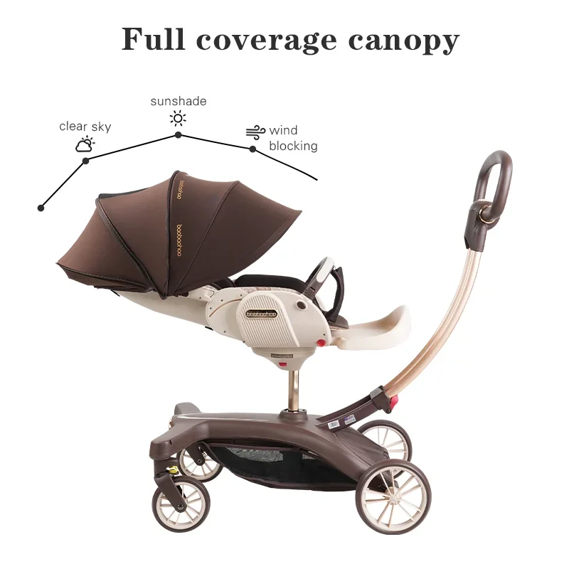 Baby Stroller 3-in-1 Leather Bidirectional Implementation of Adjustable Folding Comfortable Large Wheel Shock Absorber