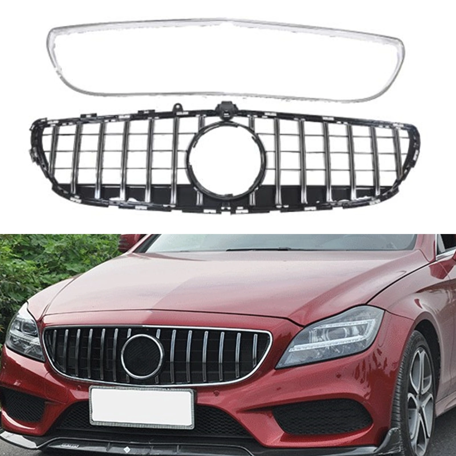 

Car Front Grill Grille Cover Upper Bumper Hood Mesh Grid For Mercedes Benz W218 CLS300 350 400 2015-2018 Advance Version