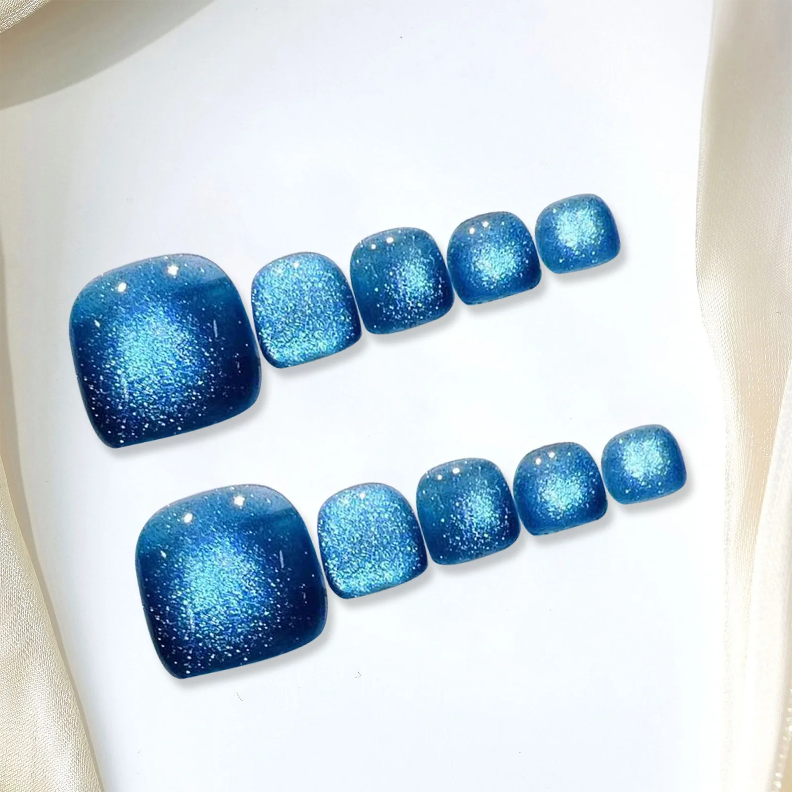 10pcs Cat Eyes Square Press on Toenails Blue Red Black Toe Nails Kit for Women Girls Manicure DIY image 5