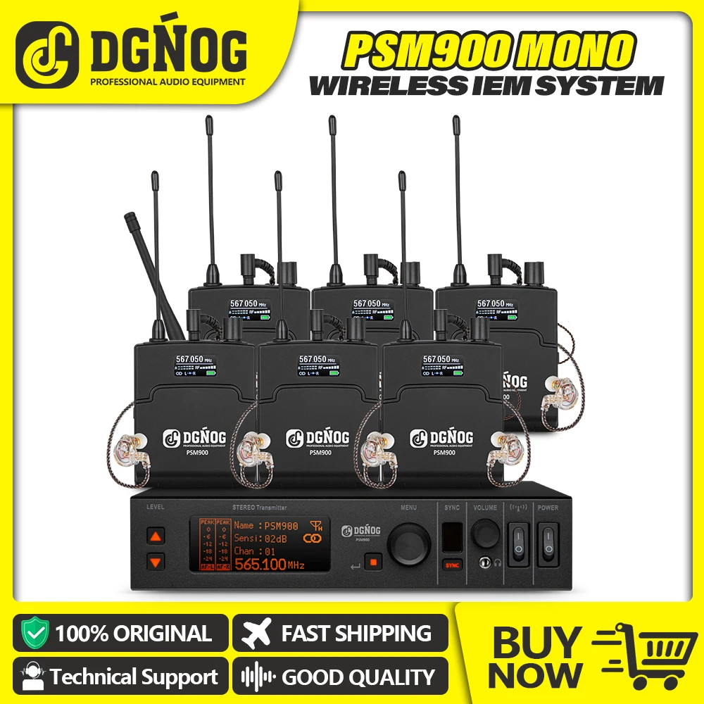 In-Ear Monitor Wireless System UHF Mono Stereo Switchable Automatic Pairing 300ft Audio Transmitter and Bodypack Receiver PSM900