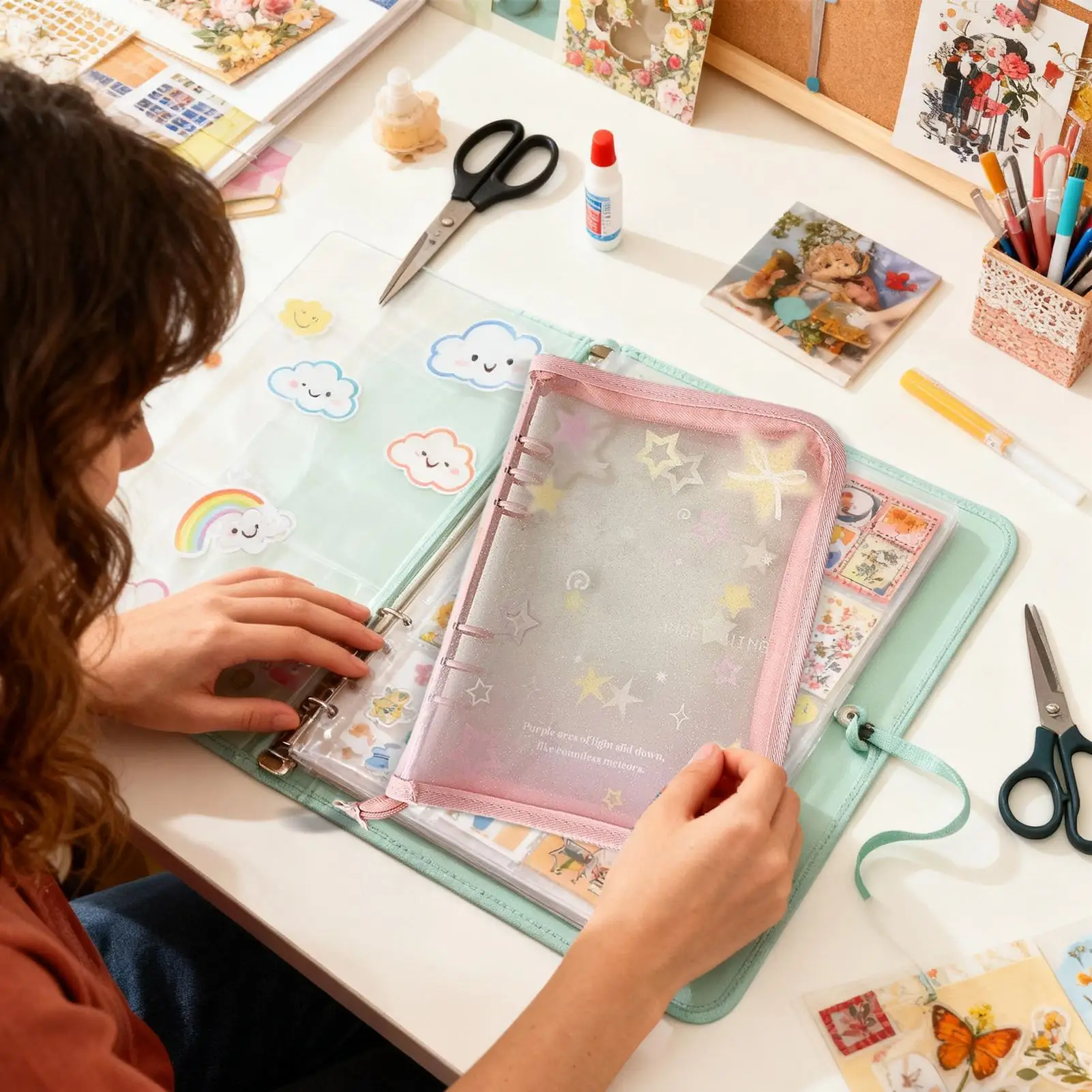 

Binder For Cards A5 Star Print Storage Pocket With 20 Replaceable 4-Compartment Pages Waterproof Scrapbook Binder For Adult