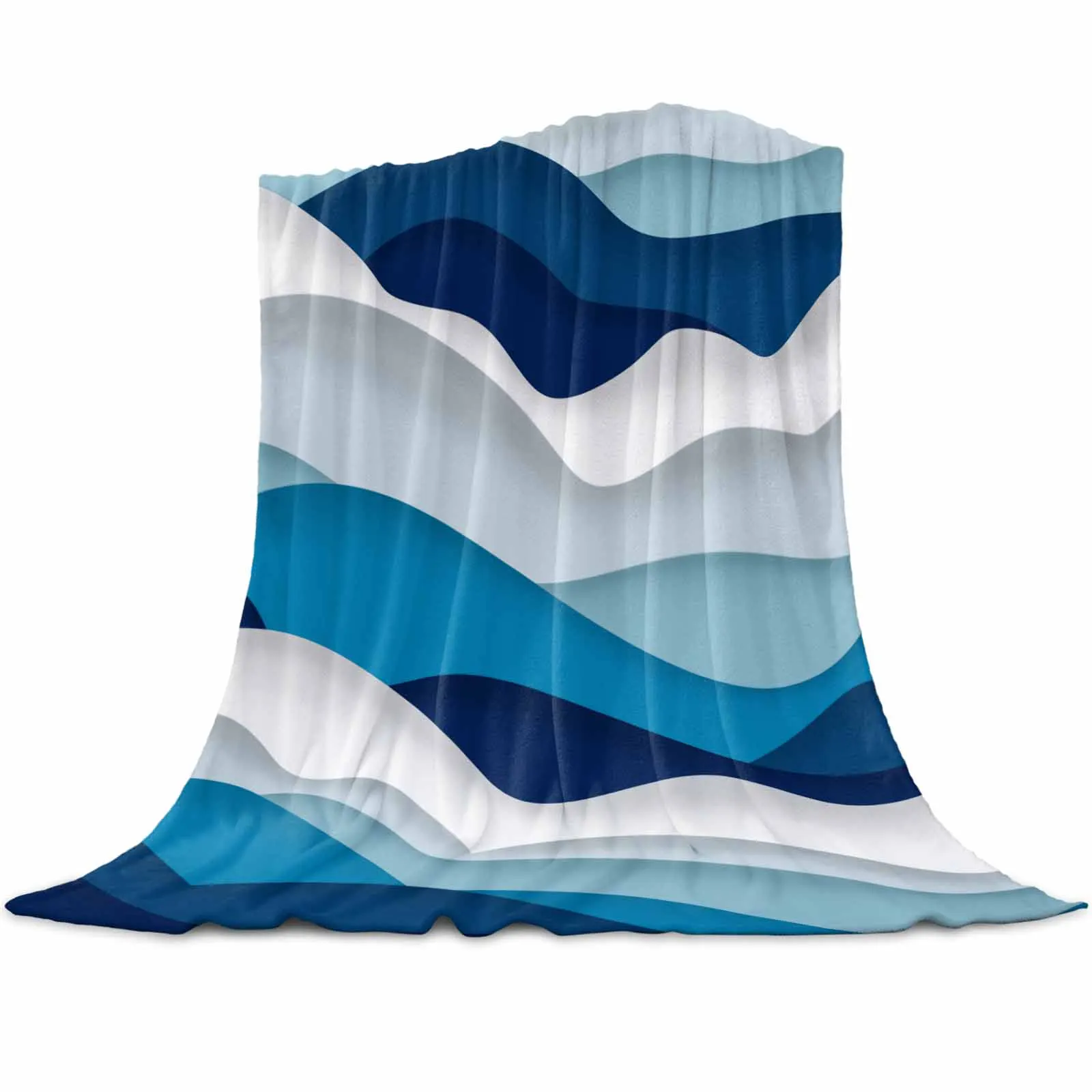 

Ocean Waves Spray Blue Gradient Blankets Portable Soft Throw Blanket for Bed Office Bedspread Home Decor Flannel Blanket