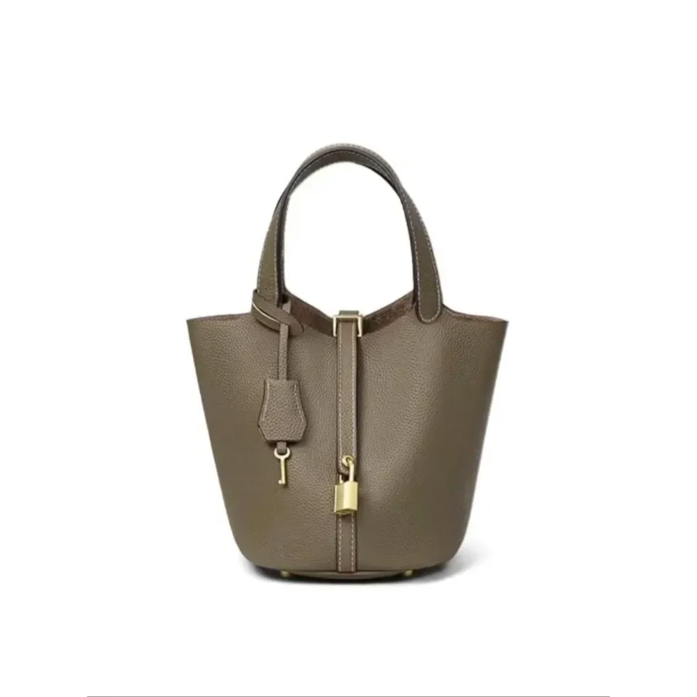 

Модная однотонная кожаная сумка с внутренней сумкой, дизайн замка, женская сумка-ведро, сумка-корзина для овощей, женская сумка