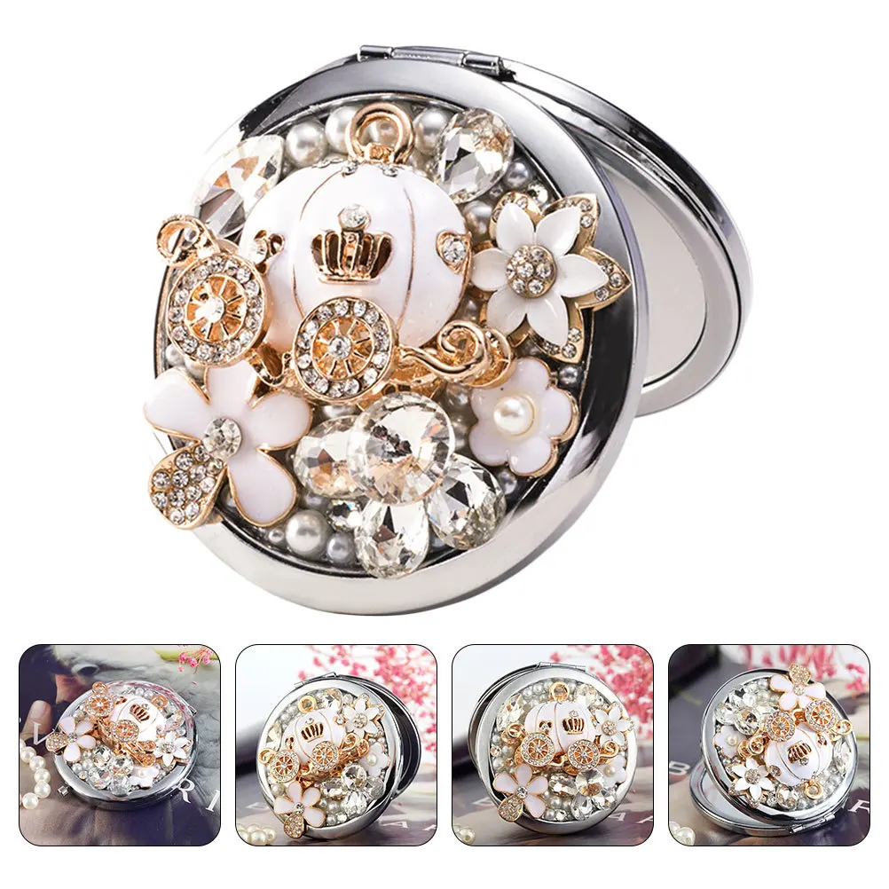 กระจกแต่งหน้าโลหะทรงกลม 1 ชิ้น พกพาสะดวก พับได้ กระจกสองด้าน ใช้สำหรับเดินทาง ใส่กระเป๋าได้ ของขวัญสำหรับผู้หญิง