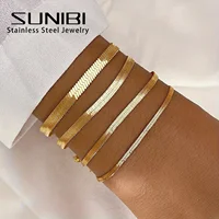 SUNIBI Women Trend Classic Snake Chain Bracelet Gold Color Width 2/3/4/5MM Stainless Steel Chain Bracelet For Women Jewelry Gift - Image 6