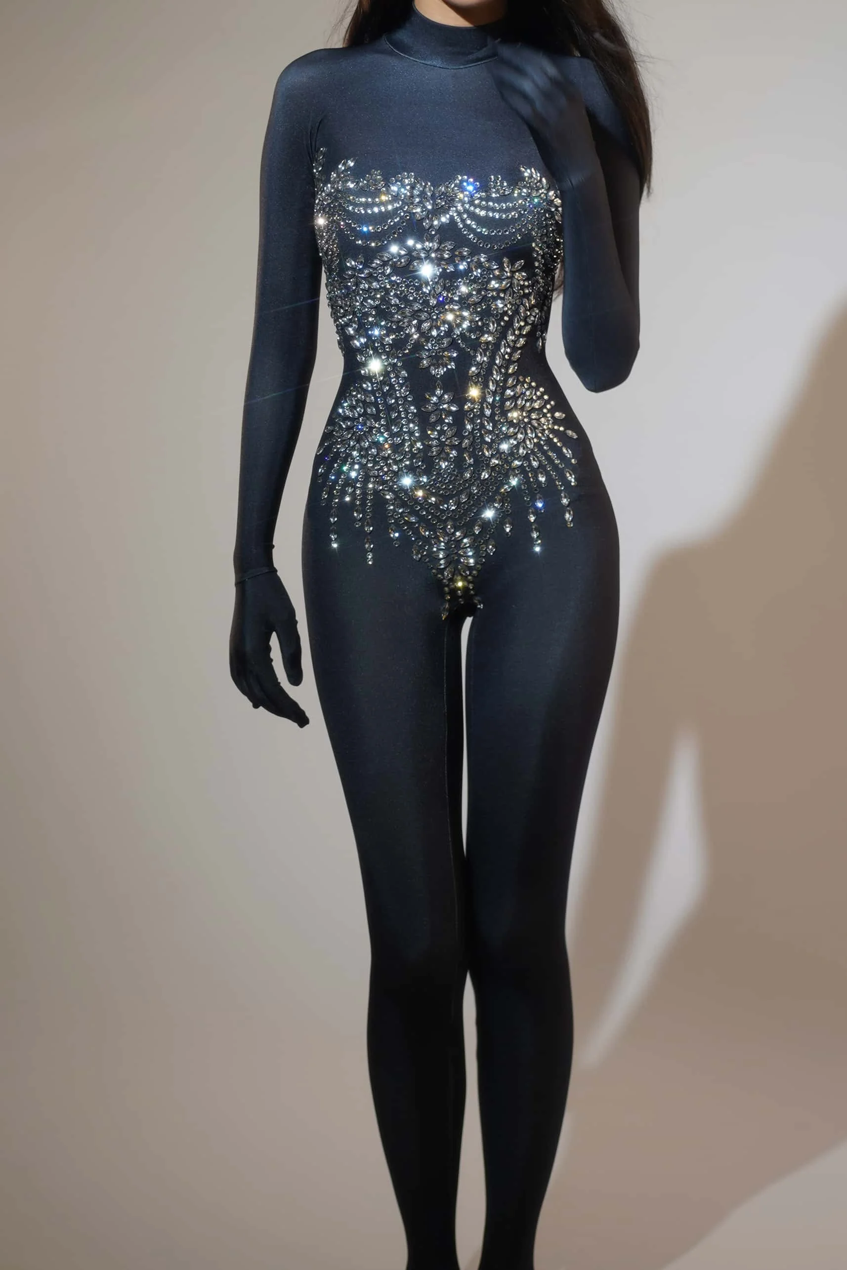 Sparkly Diamonds Jumpsuit Fashion Spandex Stretch Shining Dance Costume One-piece Bodysuit Nightclub Outfit Party Legging Zhubao