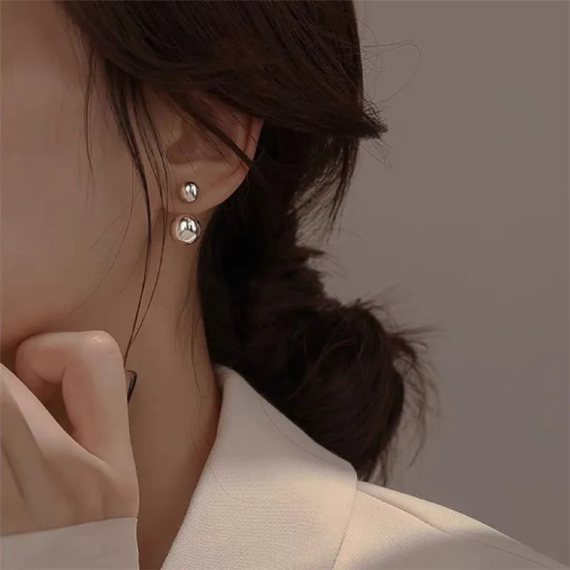 925 Silver Plated Round Ball Charm Stud Earrings For Women Grils Party Wedding Female Pendientes eh1422
