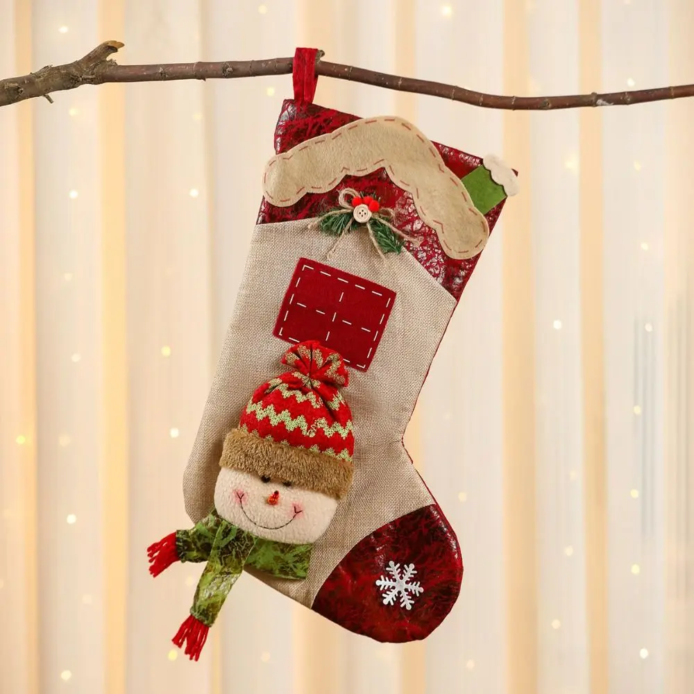 

Cute Large Christmas Stockings Santa Claus Snowman Elk Large Capacity Christmas Socks Exquisite Christmas Tree Ornaments