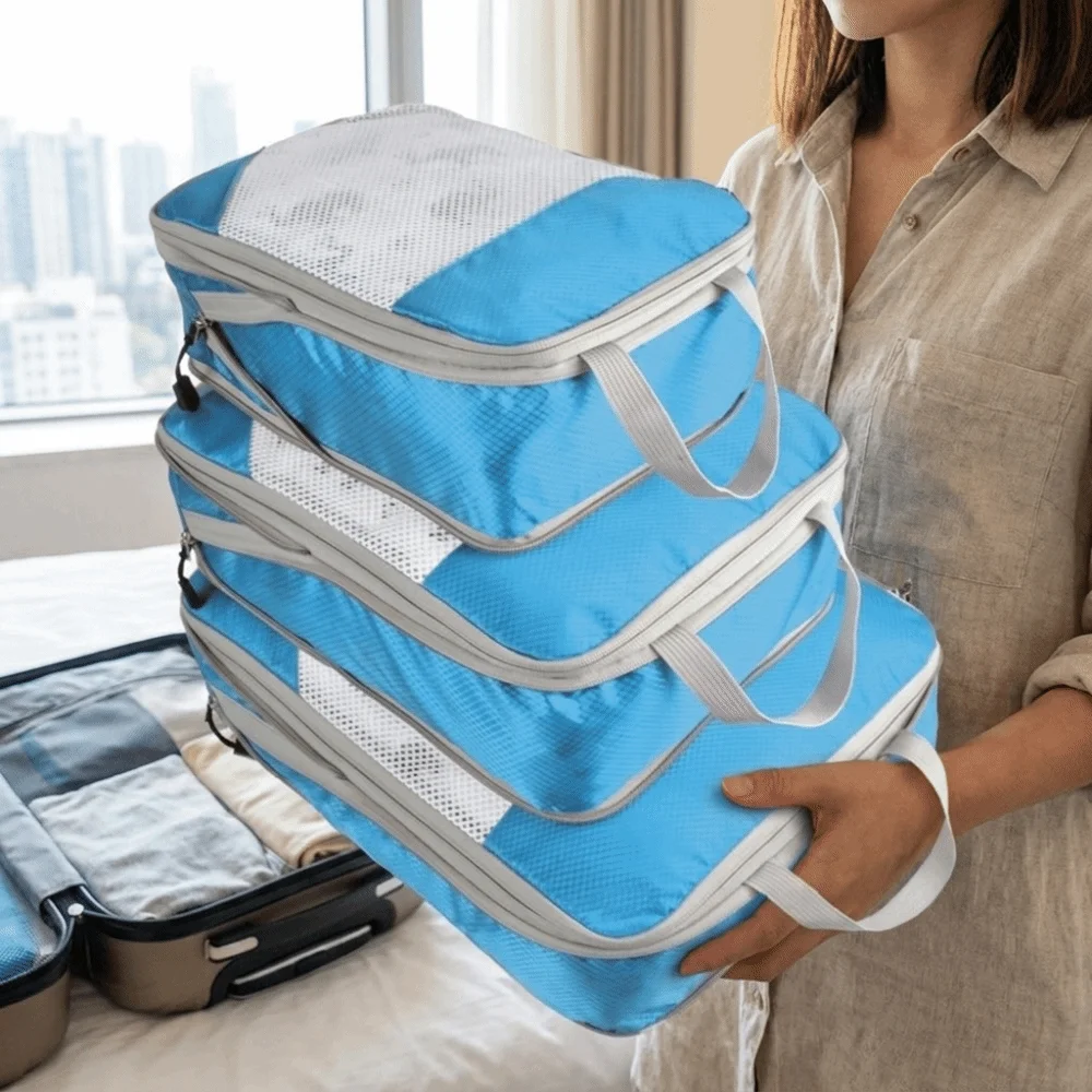 Nylon Compression Packing Cubes Space-Saving Waterproof Clothes Organizer Expandable Foldable Travel Storage Bags Vacation