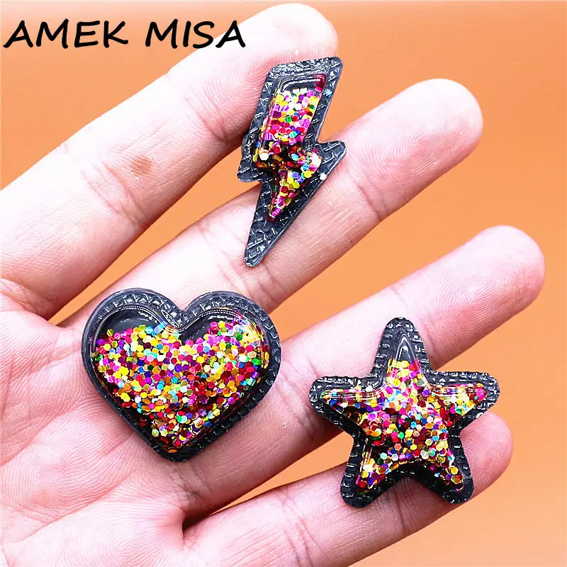 Original Flowing Shiny PVC Shoe Charms Decoration Gorgeous Heart Pentagram Lightning Designer Shoes Buckle Accessories