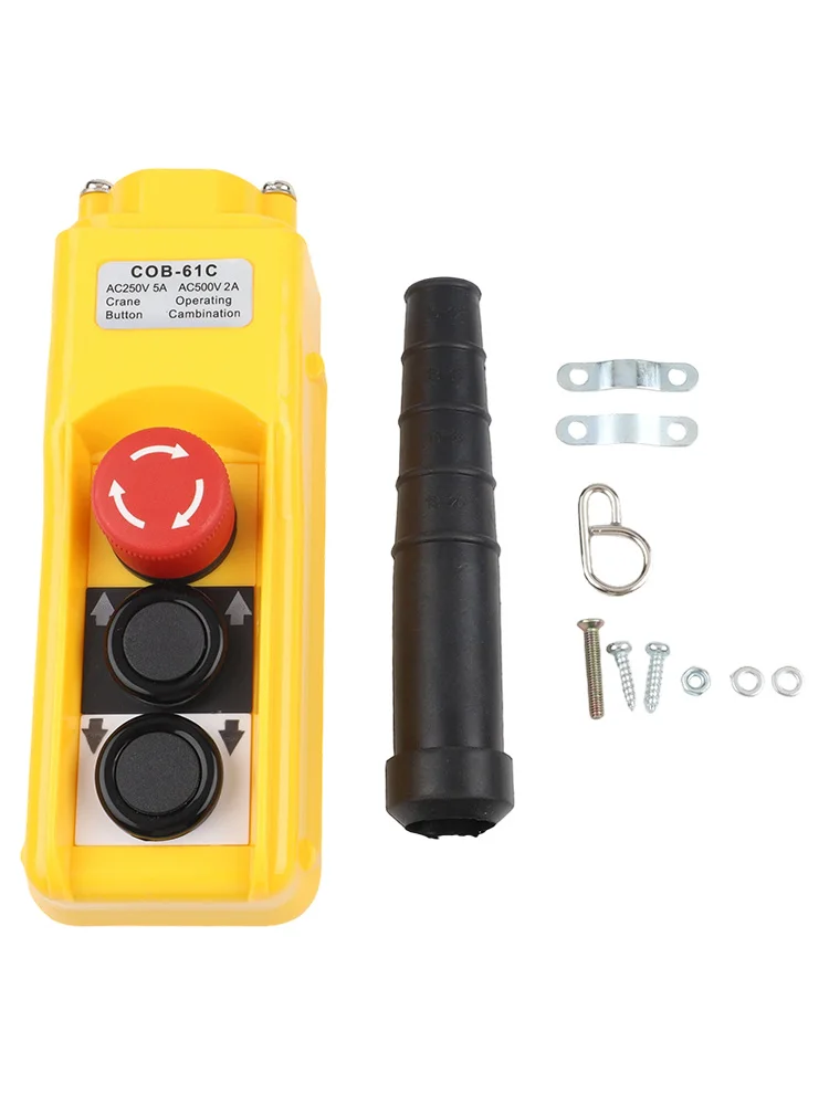 220V Electric Hoist Switch with IP54 Protection Momentary Up Down Controls and Exigent Stop Button for Industry