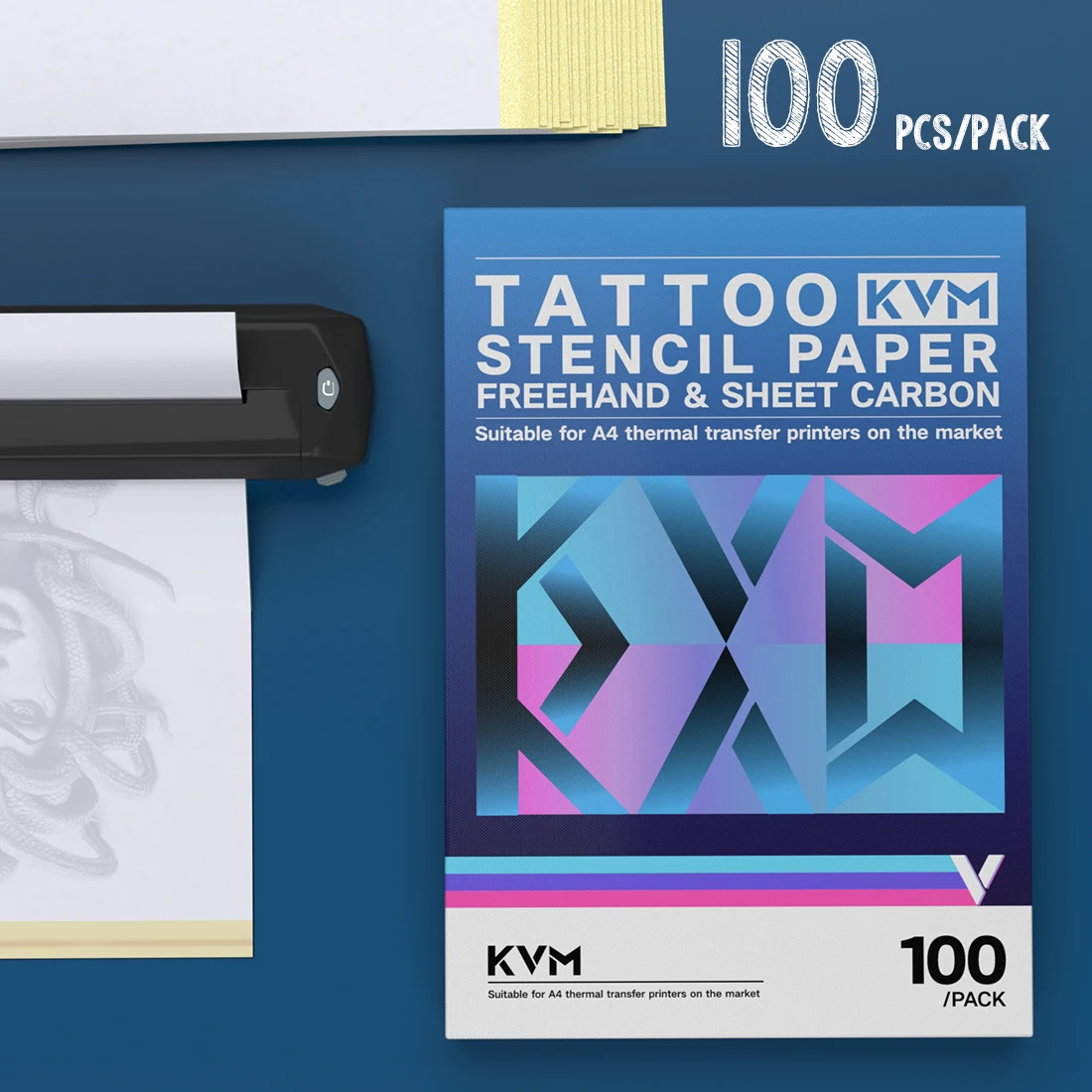 KVM 100 Sheets Tattoo Transfer Paper A4 Thermal Copier Template Paper for Stencil Paper Tattoo Tracing Paper for Tattoo Artist
