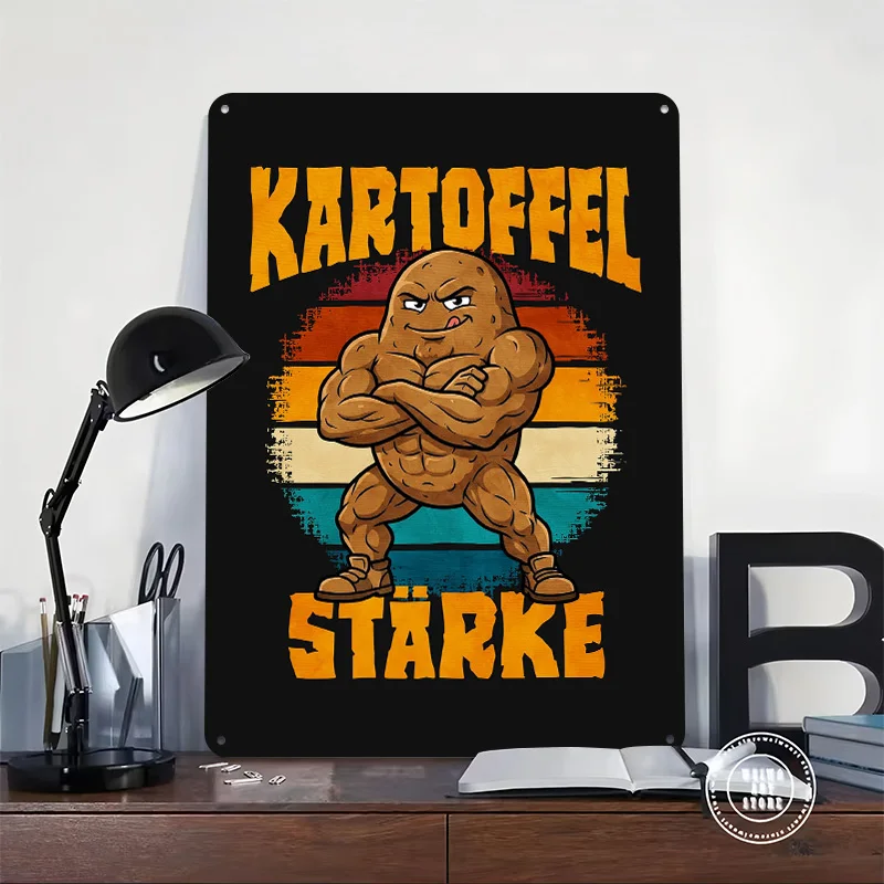Muscular Potato Funny Retro Design Metal Poster Perfect Gift for Fans Lovers Customized Wall Art Metal Sign for Room Decor Home
