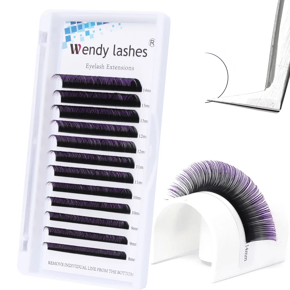 Wendy Colored Eyelash Extensions 12 Lines Individual Ombre Green Blue Brown Lash Faux Mink Eyelashes Professionals Make Up Tools