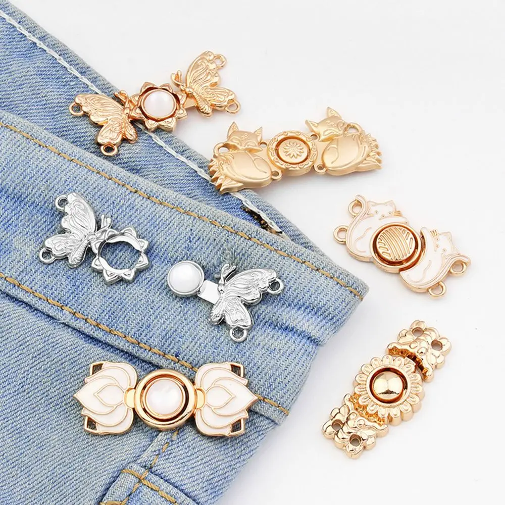 Vintage Waist Adjustment Button Metal Tightening Waistband Pin Garment Jeans Buckle Removable Rivet Button DIY Invisible Button