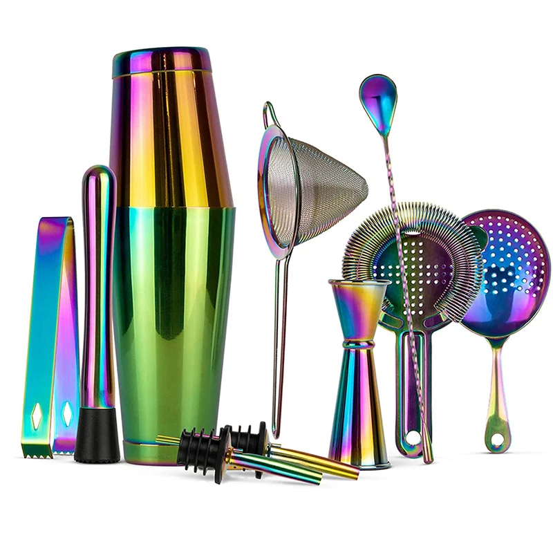 Cocktail Shaker Bar Set: 2 Weighted Boston Shakers, Cocktail Strainer Set,Jigger,Muddler and Spoon, Ice Tong and 2 Bottle Pourer