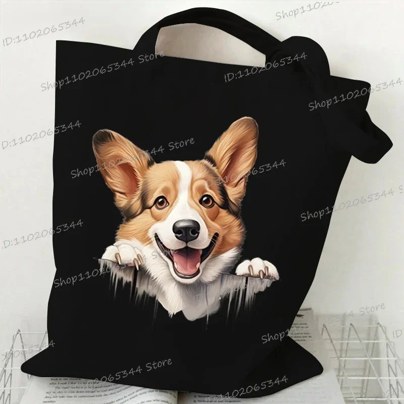 Corgi Shiba Inu Funny Animal Series Handbag Women Fashion 3D Dog Print Shopping Bag Dog Lover Reusable Tote Bag Men Shoulder Bag