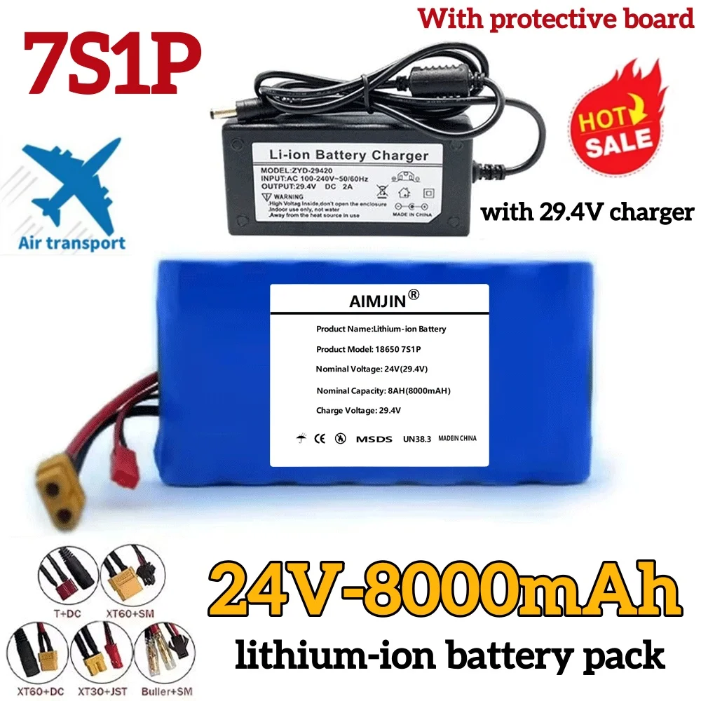 

2026 24V 7S1P 29V 8000mAh 7S1P lithium ion battery pack is suitable for scooter toy bicycle with built-in BMS and charger sales