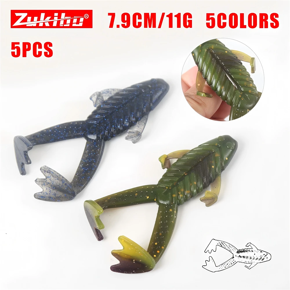 ZUKIBO 5pcs/bag Fishing Silicone Gel Frog Soft Bait Swim Bass 90mm 11g Artificial Jigging Lure Sea Simulation Snakehead Baits