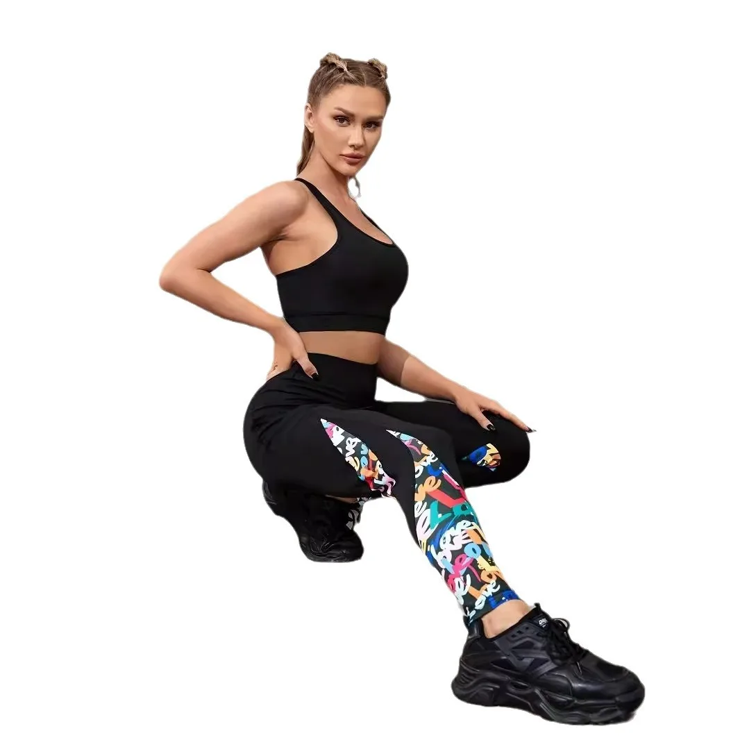High Waist Color Block Yoga Pants Women's Fashionable Tight Fit Sports Butt Lifting Cross-Border New Style City Walk — купить у AliExpress WW
