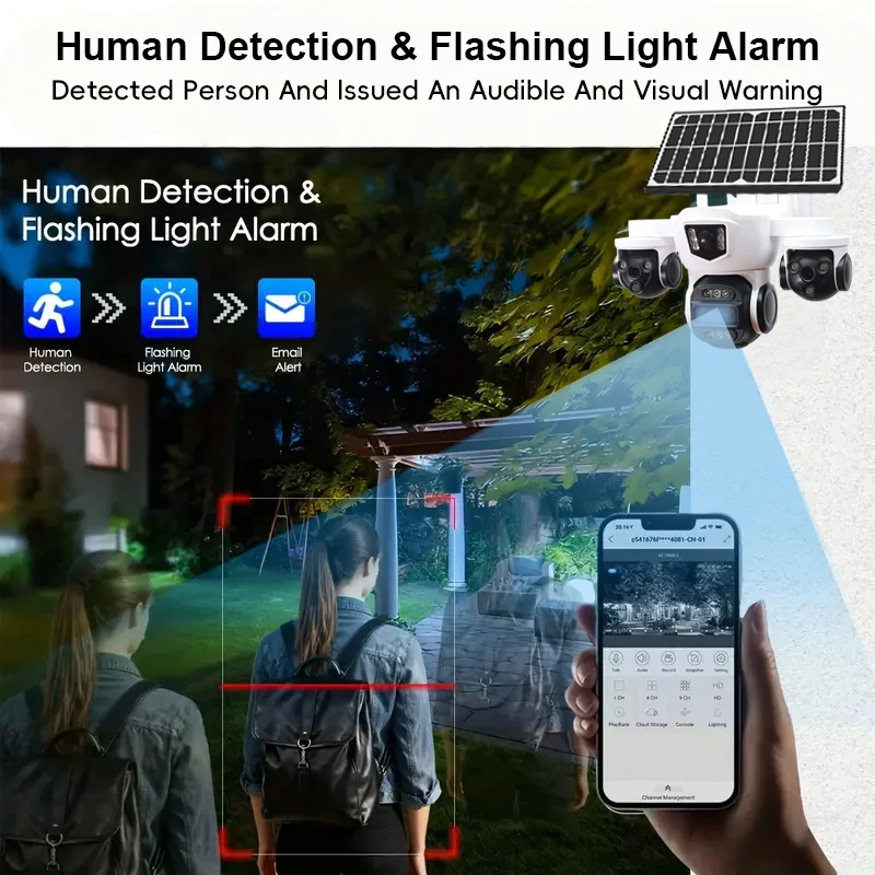 OKAM PRO Solar Camera 20MP HD 4G SIM 10X ZOOM IP66 Waterproof Outdoor Camera Smart Alerts Motion Tracking  PTZ Camera