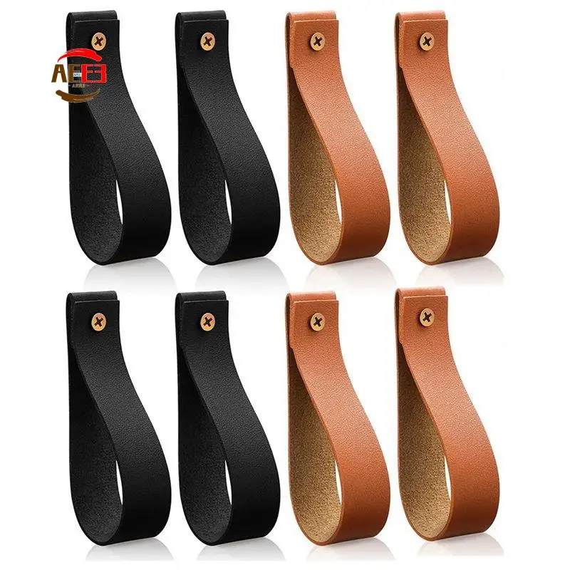 

AEE3-8 Pcs Wall Hanging Straps Pu Leather Curtain Rod Holder Towel Holders For Wall Faux Leather Strap