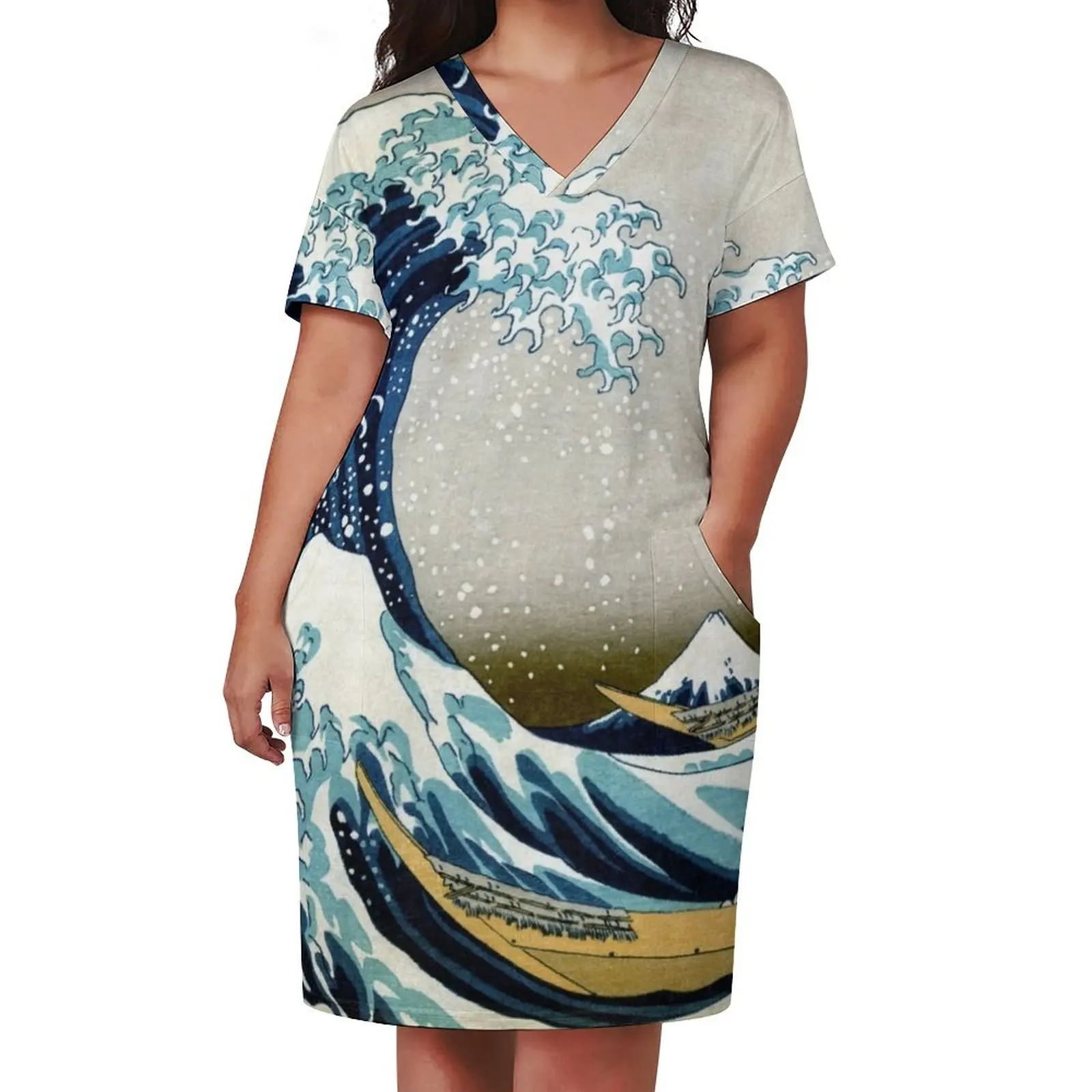 The great wave, famous Japanese artwork Loose Pocket Dress womans clothing Party dresses