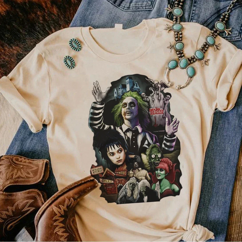 BeetleJuice Fun Cartoon T-shirt Women's Aesthetic Classic Pattern Women's T-shirt Horror Movie Pattern T-shirt Top Women's