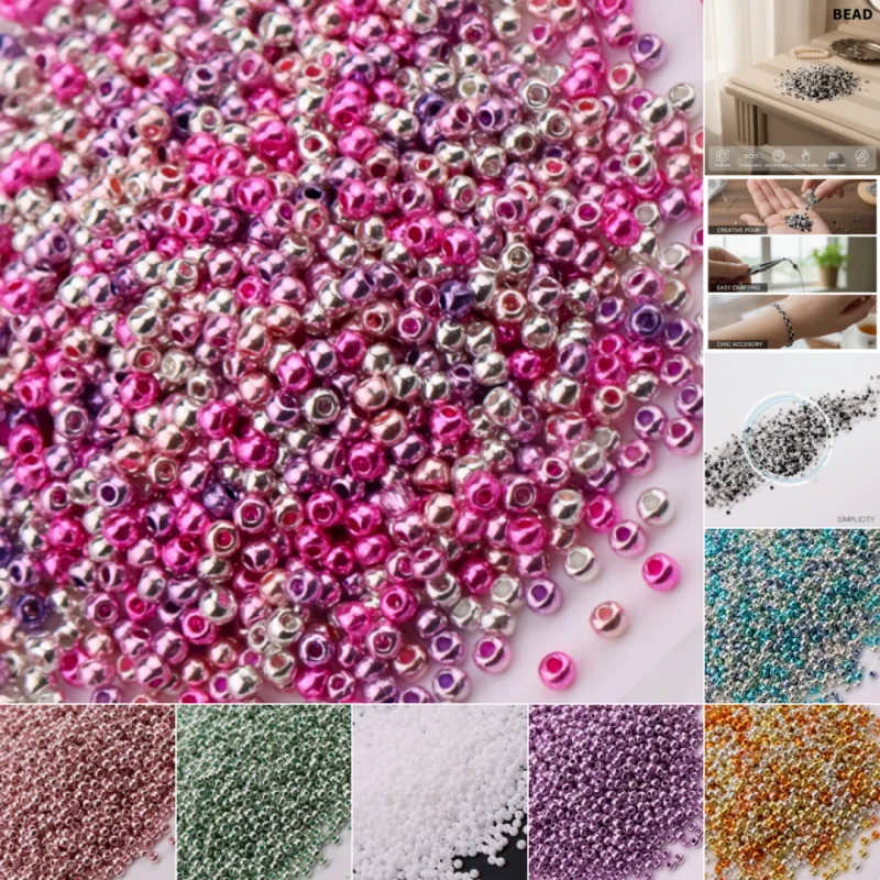 Clothing DIY 1000pcs 2mm Glass Rice Beads 11/0 Metallic Color Glossy Uniform Handmade Craft Beads Scattered Beading Supplies