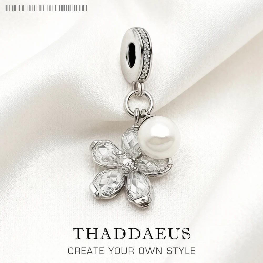 Charm Pendant Flower & Pearl Europe Accessories Club Jewelry For Women Spring Gift In 925 Sterling Silver