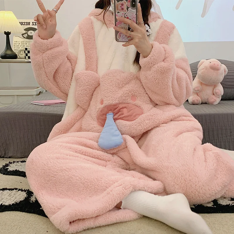 Autumn and Winter Sweet Cartoon One-piece Pajamas Full Body Pajama Kigurumi Animal Flannel Sleepwear Cosplay Costume Loungewear