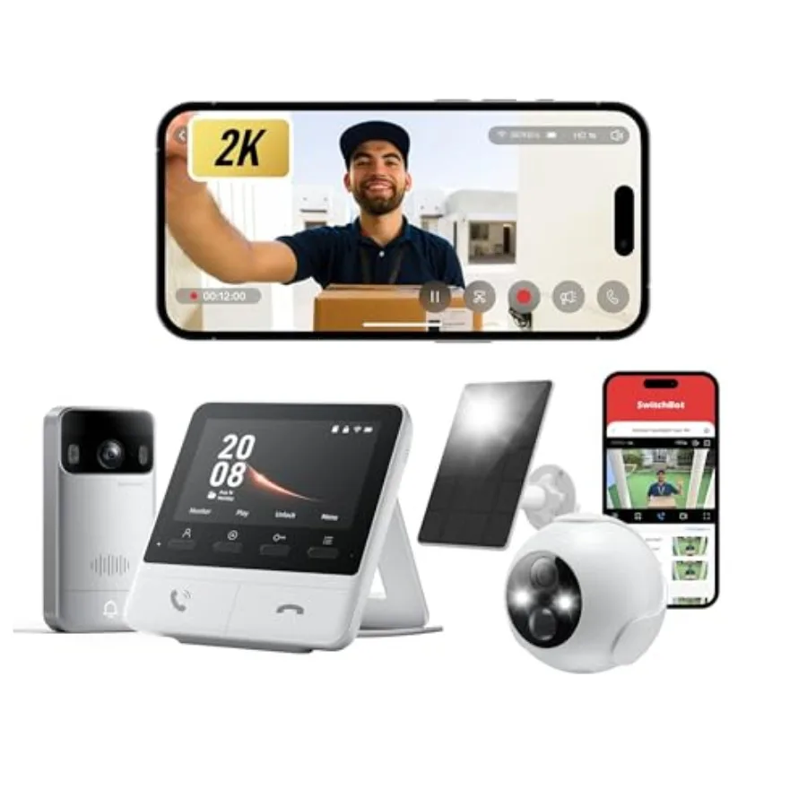 Video Doorbell Camera Wireless with Monitor for Outdoor Use 2K FHD Aluminum Body in Black Head-to-Toe View No Subscription Requ