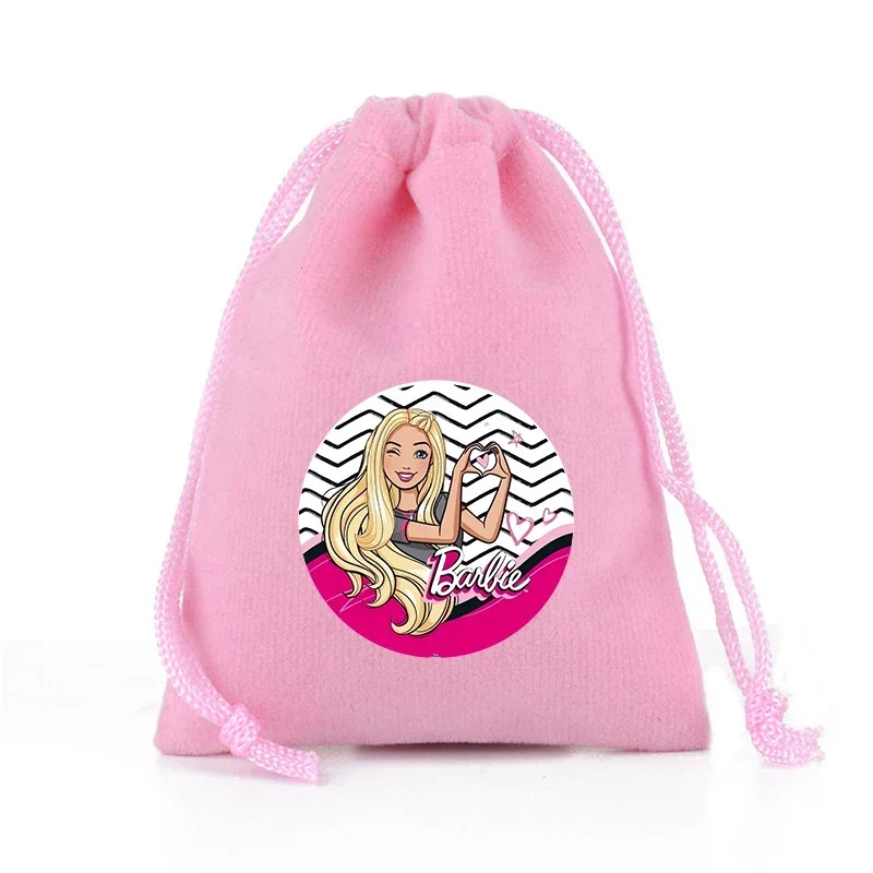 Barbied Drawstring Pocket Pink Plush Soft Storage Bags Gift Pouch Cartoon Anime Movie Kids Fashion Birthday Party Favor Cute Bag