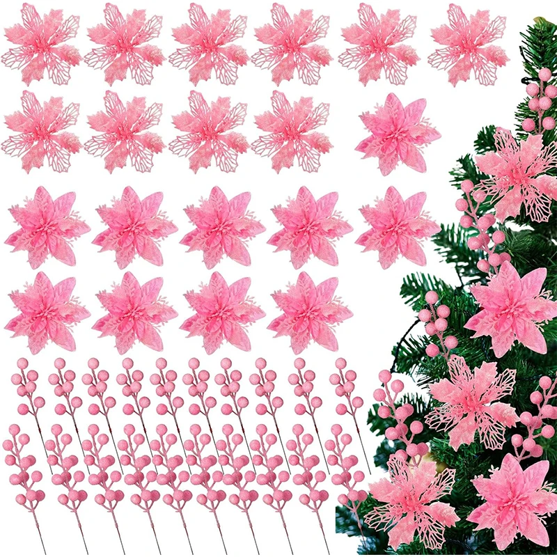 

10Pcs/set Artificial Glitter Berry Stems Christmas Flowers Christmas Tree Decoration Home Decor DIY Christmas Wreath Accessories